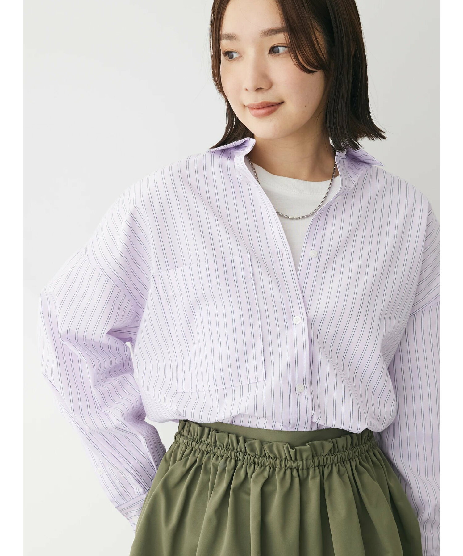イージーケア ドビーストライプシャツ 24SS/羽織り/体型カバー/長袖